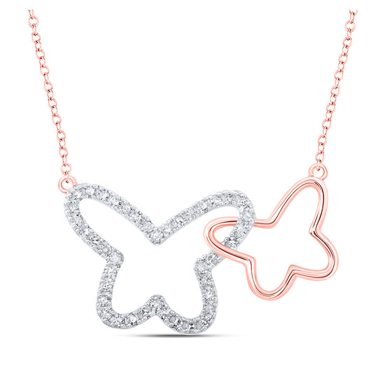 10k Rose Gold Womens Round Diamond Butterfly Necklace 1/4 Cttw