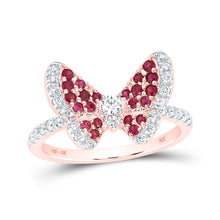  10k Rose Gold Womens Round Ruby Diamond Butterfly Ring 5/8 Cttw