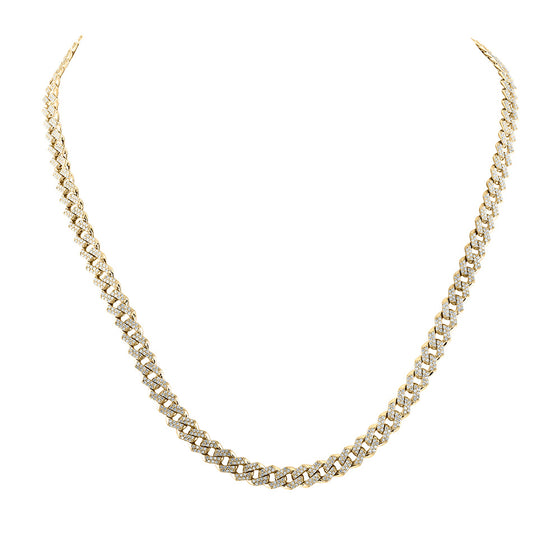 10k Yellow Gold Mens Round Diamond 18-inch Straight Cuban Link Necklace 4-3/4 Cttw