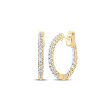  14k Yellow Gold Womens Round Diamond Inside Outside Hoop Earrings 3/4 Cttw