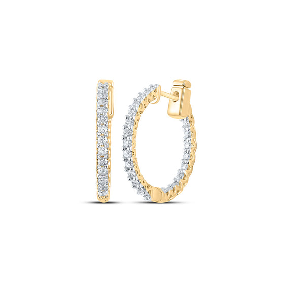 14k Yellow Gold Womens Round Diamond Inside Outside Hoop Earrings 3/4 Cttw