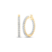  14k Yellow Gold Womens Round Diamond Inside Outside Hoop Earrings 3 Cttw