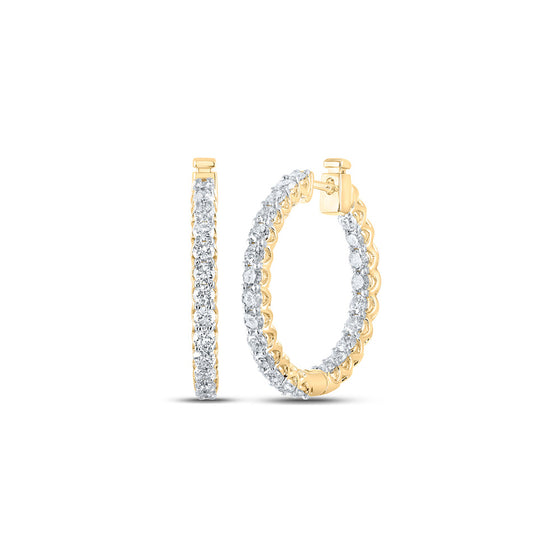 14k Yellow Gold Womens Round Diamond Inside Outside Hoop Earrings 3 Cttw
