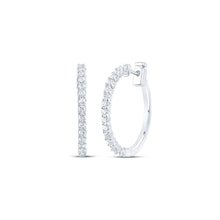  14k White Gold Womens Round Diamond Hoop Earrings 7/8 Cttw