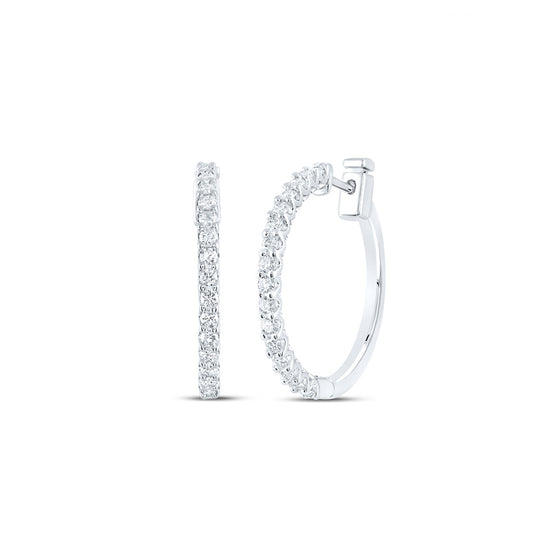 14k White Gold Womens Round Diamond Hoop Earrings 7/8 Cttw