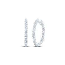  14k White Gold Womens Round Diamond Inside Outside Hoop Earrings 1-3/4 Cttw