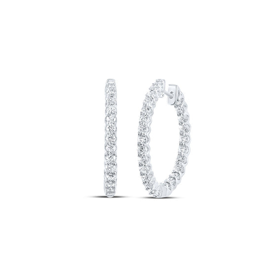14k White Gold Womens Round Diamond Inside Outside Hoop Earrings 1-3/4 Cttw