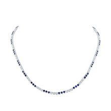  14k White Gold Womens Round Blue Sapphire Diamond 18-inch Tennis Necklace 8-3/8 Cttw