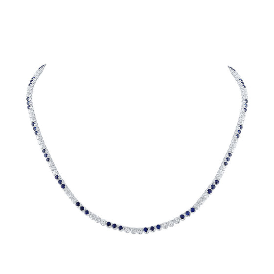 14k White Gold Womens Round Blue Sapphire Diamond 18-inch Tennis Necklace 8-3/8 Cttw