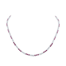  14k White Gold Womens Round Ruby Diamond 18-inch Tennis Necklace 5-5/8 Cttw