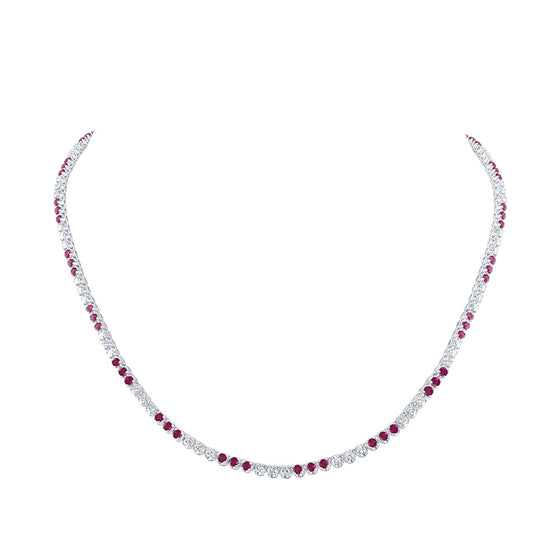 14k White Gold Womens Round Ruby Diamond 18-inch Tennis Necklace 5-5/8 Cttw
