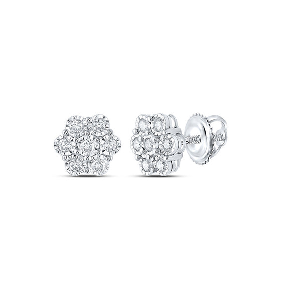 10k White Gold Womens Round Diamond Cluster Earrings 1/3 Cttw