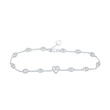  10k White Gold Womens Round Diamond Heart Bracelet 1/2 Cttw