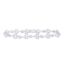  10k White Gold Womens Round Diamond Heart Bracelet 1 Cttw