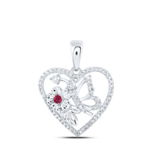  10k White Gold Womens Round Ruby Diamond Butterfly Heart Pendant 1/5 Cttw