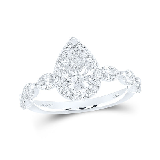 14k White Gold Pear Diamond Halo Bridal Wedding Engagement Ring 2 Cttw