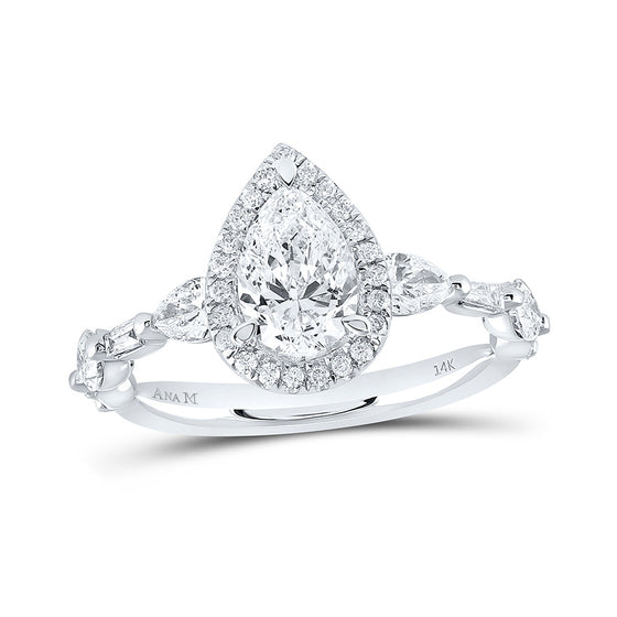 14k White Gold Pear Diamond Halo Bridal Wedding Engagement Ring 1-7/8 Cttw