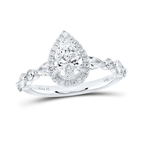 14k White Gold Pear Diamond Halo Bridal Wedding Engagement Ring 1-7/8 Cttw