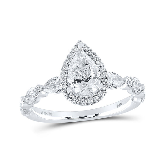 14k White Gold Pear Diamond Halo Bridal Wedding Engagement Ring 2 Cttw