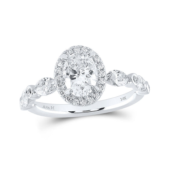 14k White Gold Oval Diamond Halo Bridal Wedding Engagement Ring 1-7/8 Cttw