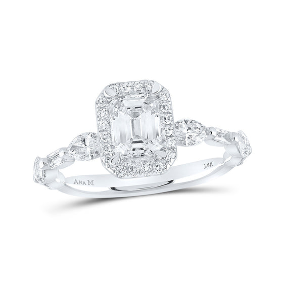 14k White Gold Emerald Diamond Halo Bridal Wedding Engagement Ring 1-3/4 Cttw