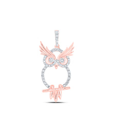  10k Rose Gold Womens Round Diamond Owl Animal Pendant 1/3 Cttw