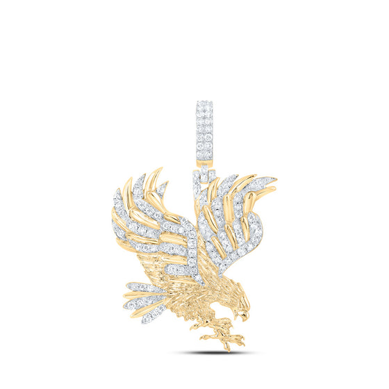 10k Yellow Gold Mens Round Diamond Eagle Charm Pendant 7/8 Cttw