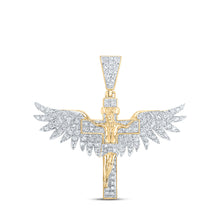  10k Yellow Gold Mens Round Diamond Jesus Wings Cross Charm Pendant 1 Cttw