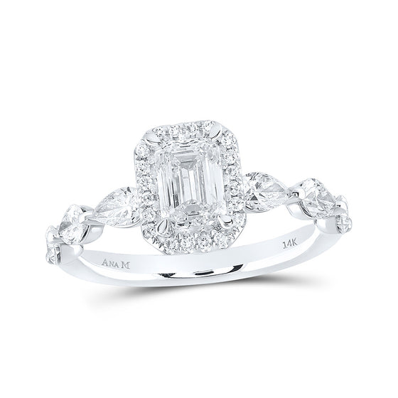 14k White Gold Emerald Diamond Halo Bridal Wedding Engagement Ring 2 Cttw