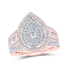 10k Rose Gold Round Diamond Teardrop Bridal Wedding Ring Band Set 1-1/5 Cttw