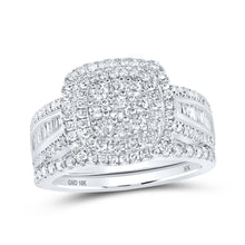  10k White Gold Round Diamond Square Bridal Wedding Ring Band Set 1-1/4 Cttw