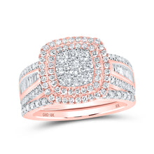  10k Rose Gold Round Diamond Square Bridal Wedding Ring Band Set 1-1/4 Cttw