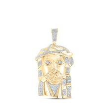  10k Yellow Gold Mens Round Diamond Jesus Face Charm Pendant 4-7/8 Cttw