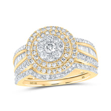  10k Yellow Gold Round Diamond Cluster Bridal Wedding Ring Band Set 1-1/4 Cttw