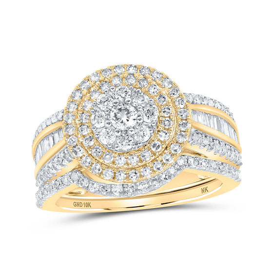 10k Yellow Gold Round Diamond Cluster Bridal Wedding Ring Band Set 1-1/4 Cttw