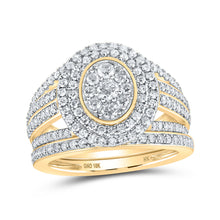  10k Yellow Gold Round Diamond Cluster Bridal Wedding Ring Band Set 1-1/5 Cttw