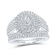  10k White Gold Round Diamond Oval-shape Bridal Wedding Ring Band Set 1-1/5 Cttw