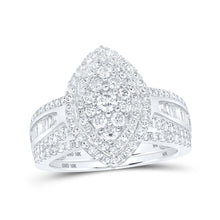  10k White Gold Round Diamond Oval Bridal Wedding Ring Band Set 1-1/4 Cttw