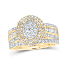  10k Yellow Gold Round Diamond Oval Bridal Wedding Ring Band Set 1-1/4 Cttw