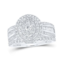  10k White Gold Round Diamond Oval Bridal Wedding Ring Band Set 1-1/4 Cttw