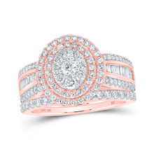  10k Rose Gold Round Diamond Oval Bridal Wedding Ring Band Set 1-1/4 Cttw