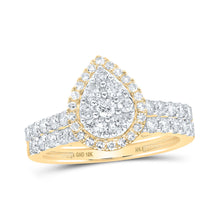  10k Yellow Gold Round Diamond Teardrop Bridal Wedding Ring Band Set 1 Cttw