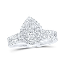  10k White Gold Round Diamond Teardrop Bridal Wedding Ring Band Set 1 Cttw