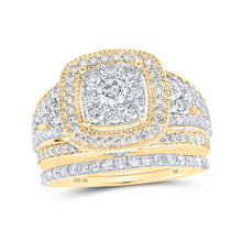  10k Yellow Gold Round Diamond Square Bridal Wedding Ring Band Set 1-3/4 Cttw