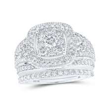  10k White Gold Round Diamond Square Bridal Wedding Ring Band Set 1-3/4 Cttw