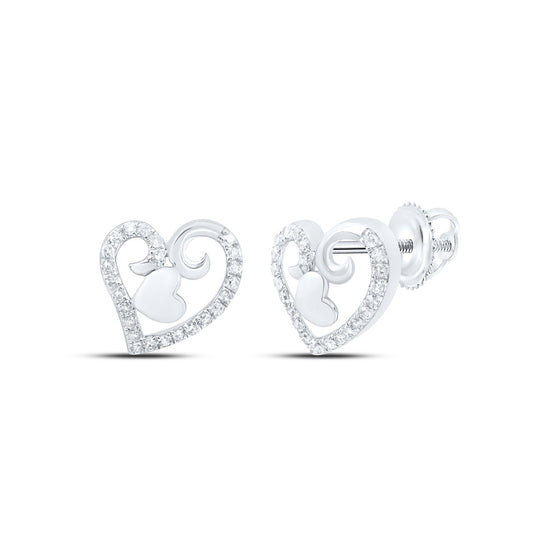 10k White Gold Womens Round Diamond Heart Earrings 1/4 Cttw