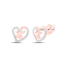  10k Rose Gold Womens Round Diamond Heart Earrings 1/4 Cttw