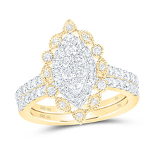  10k Yellow Gold Round Diamond Marquise-shape Bridal Wedding Ring Band Set 1 Cttw