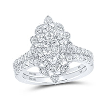  10k White Gold Round Diamond Marquise-shape Bridal Wedding Ring Band Set 1 Cttw