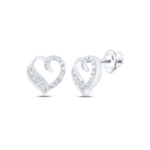  10k White Gold Womens Round Diamond Heart Earrings 1/5 Cttw